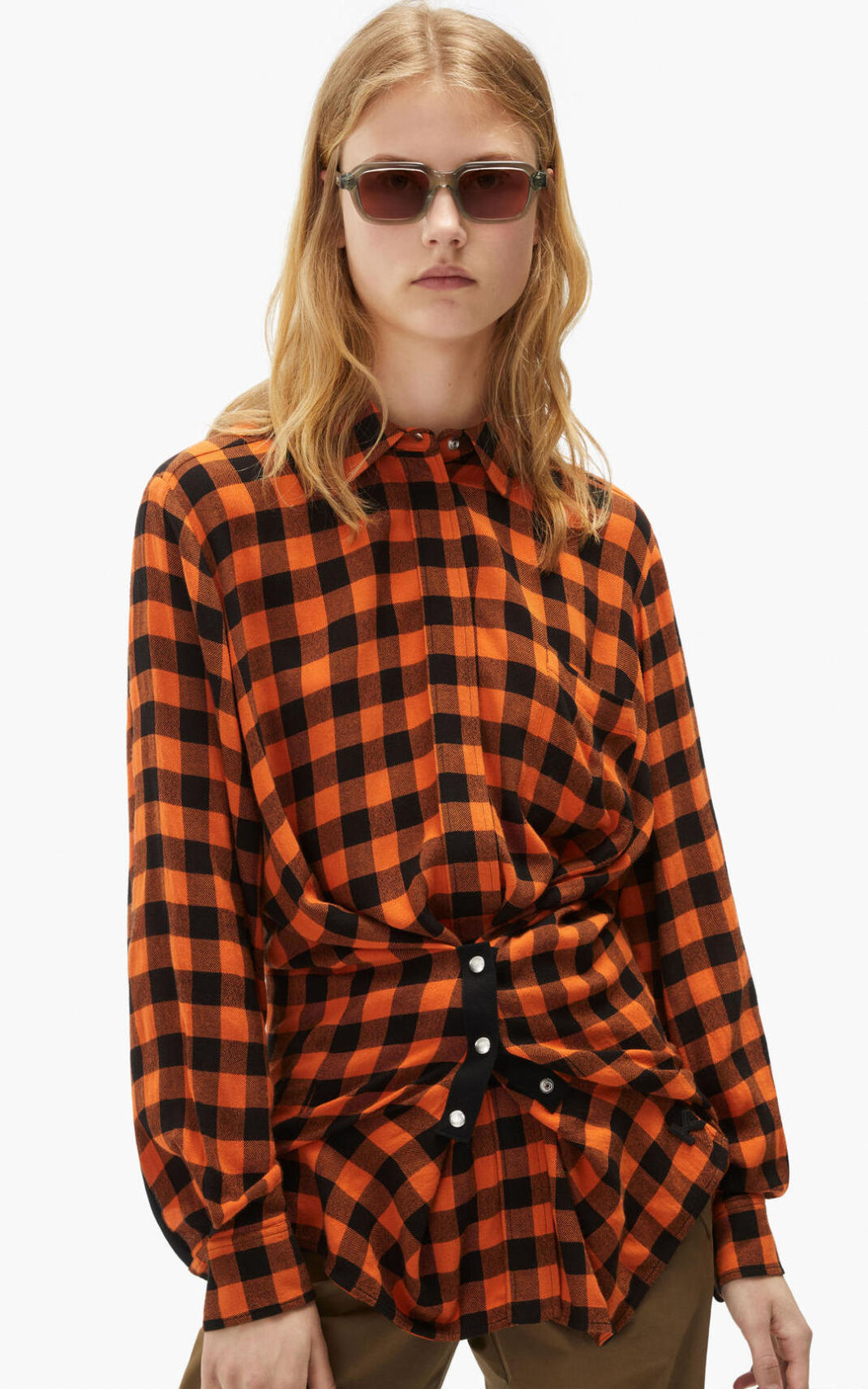 Kenzo Long checked Bluse Dame - Orange DK-401582